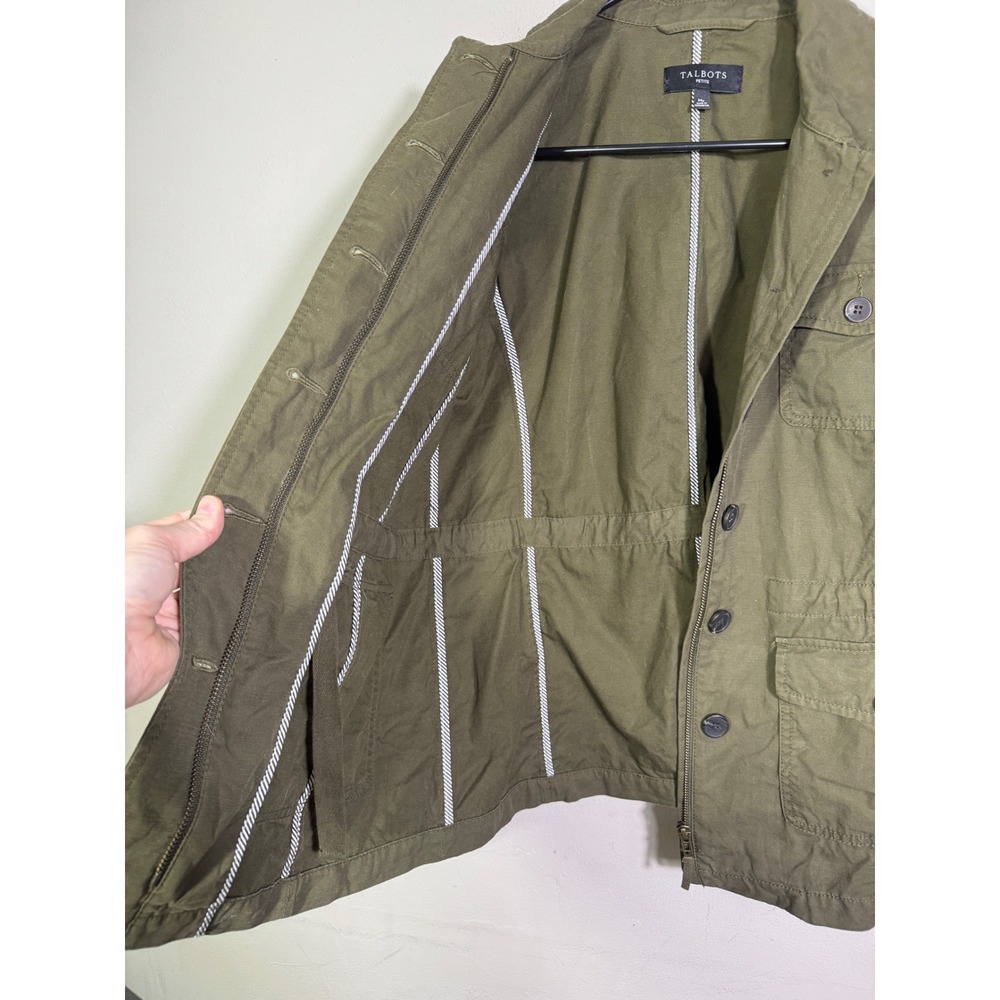 Talbots Twill Field Jacket Olive Green Cotton Utility Sz MP Safari Military Fall - Picture 3 of 16